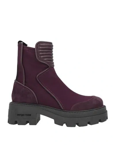 Sergio Rossi Woman Ankle Boots Dark Purple Size 7.5 Leather, Textile Fibers