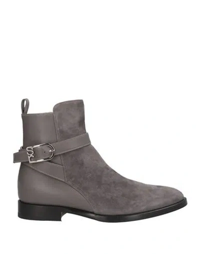 Sergio Rossi Woman Ankle Boots Grey Size 7.5 Leather In Gray