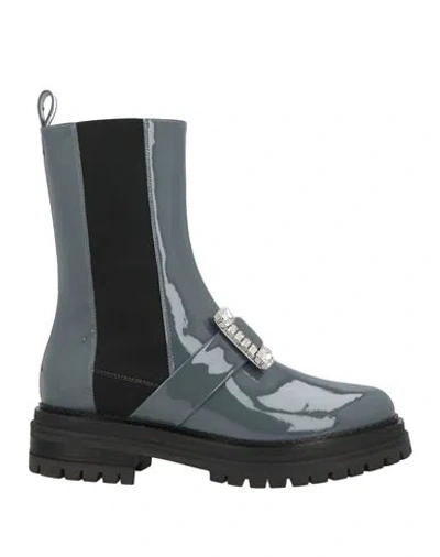 Sergio Rossi Woman Ankle Boots Grey Size 8 Leather