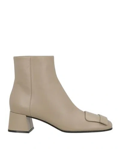 Sergio Rossi Woman Ankle Boots Khaki Size 8 Leather In Neutral