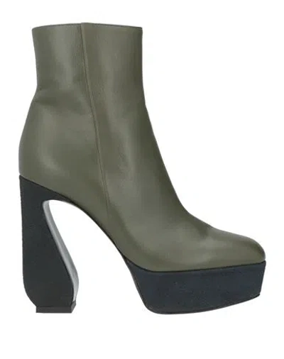 Sergio Rossi Woman Ankle Boots Military Green Size 10 Leather
