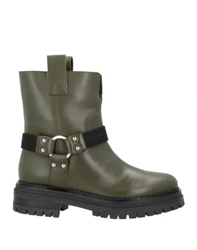 Sergio Rossi Woman Ankle Boots Military Green Size 8 Calfskin