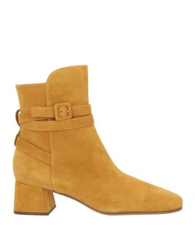 Sergio Rossi Woman Ankle Boots Mustard Size 7 Leather In Yellow