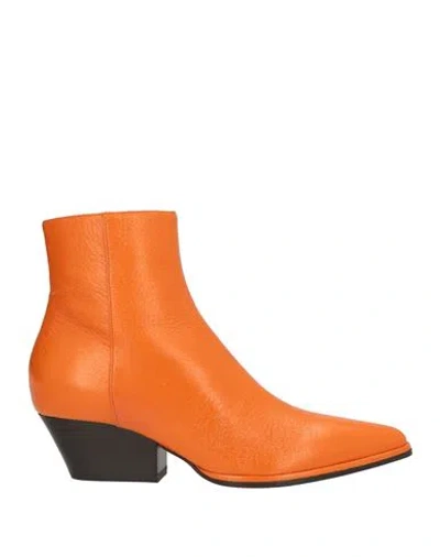 Sergio Rossi Woman Ankle Boots Orange Size 6.5 Leather