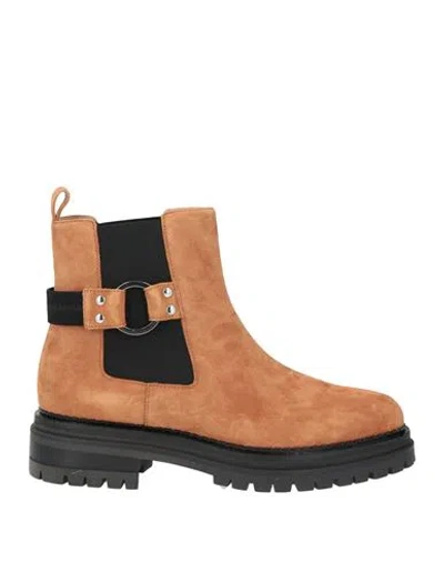 Sergio Rossi Woman Ankle Boots Tan Size 9 Leather In Brown