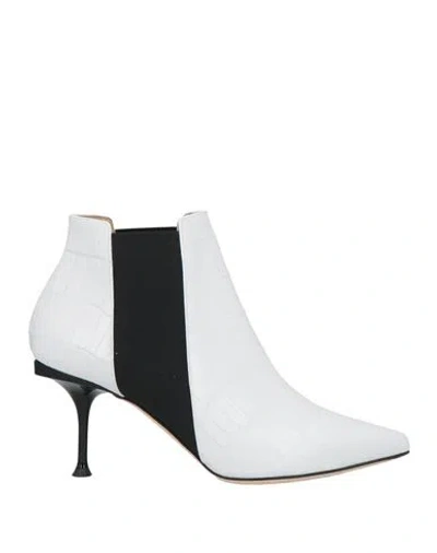 Sergio Rossi Woman Ankle Boots White Size 8 Leather, Elastic Fibres