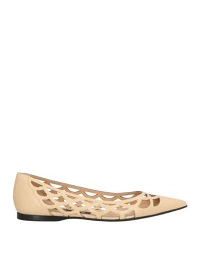 Sergio Rossi Woman Ballet Flats Beige Size 8 Leather In Neutral