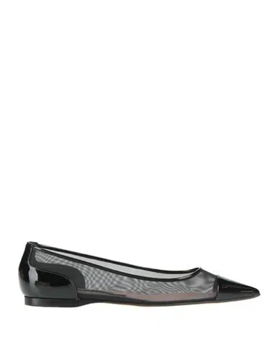Sergio Rossi Woman Ballet Flats Black Size 7 Leather, Textile Fibers