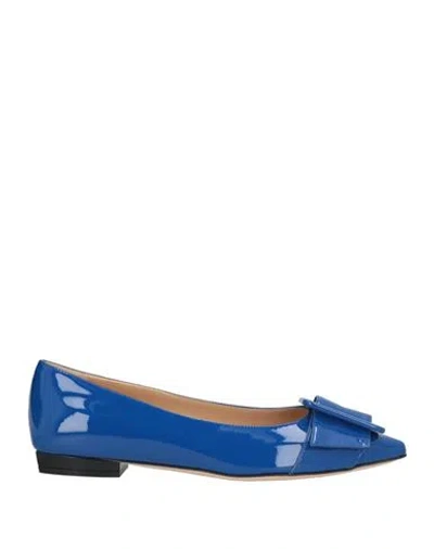 Sergio Rossi Woman Ballet Flats Blue Size 6 Leather