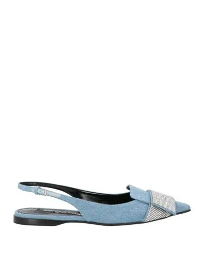Sergio Rossi Woman Ballet Flats Blue Size 8 Textile Fibers