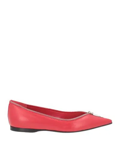 Sergio Rossi Woman Ballet Flats Brick Size 4.5 Leather In Red
