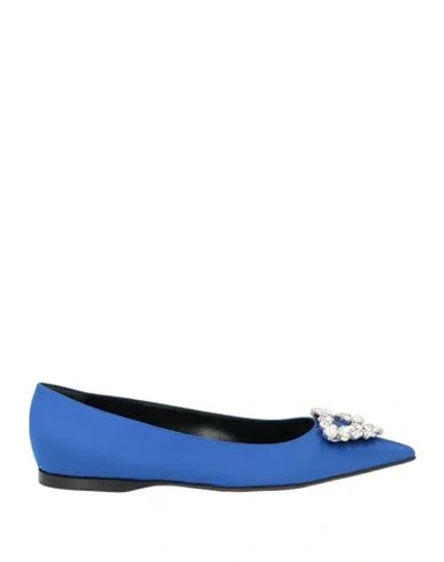 Sergio Rossi Woman Ballet Flats Bright Blue Size 5 Textile Fibers In Multi
