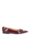 Sergio Rossi Woman Ballet Flats Burgundy Size 6.5 Leather In Red