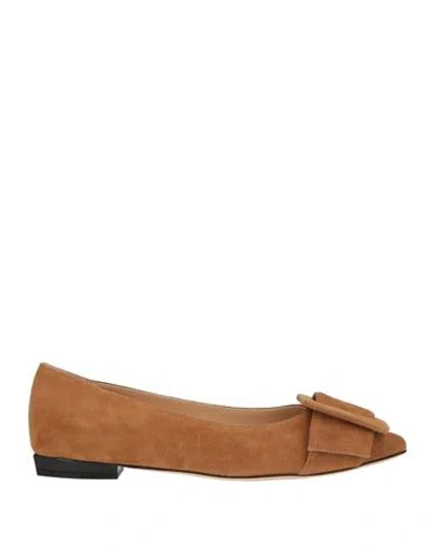 Sergio Rossi Woman Ballet Flats Camel Size 5.5 Leather In Brown