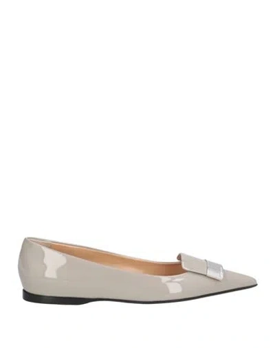 Sergio Rossi Woman Ballet Flats Grey Size 7.5 Soft Leather