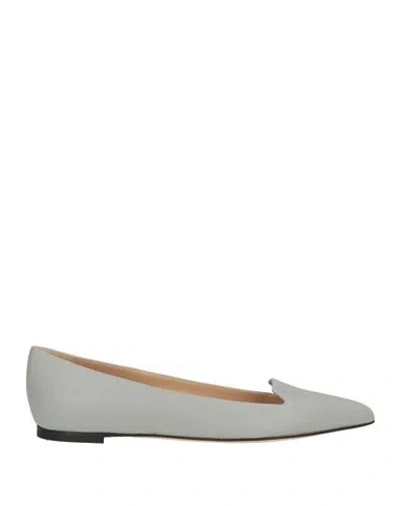 Sergio Rossi Woman Ballet Flats Grey Size 8.5 Leather In Multi