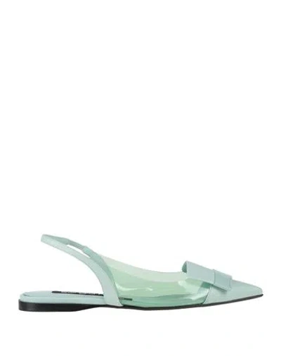 Sergio Rossi Woman Ballet Flats Light Green Size 5.5 Leather, Pvc - Polyvinyl Chloride