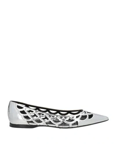 Sergio Rossi Woman Ballet Flats Silver Size 4.5 Leather In Multi