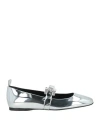 Sergio Rossi Woman Ballet Flats Silver Size 7 Leather In Silver