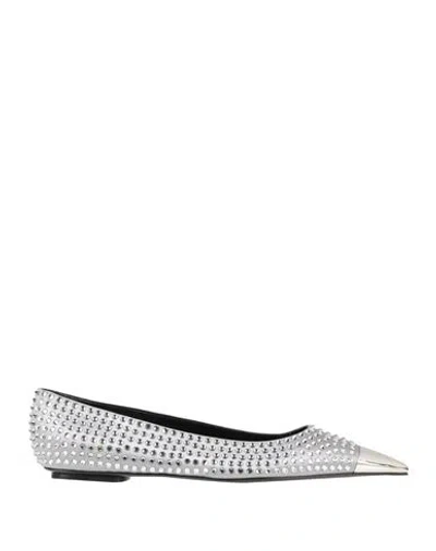 Sergio Rossi Dagger Crystal-embellished Satin Point-toe Flats In Silver