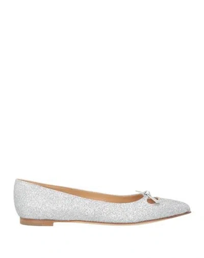 Sergio Rossi Woman Ballet Flats Silver Size 7.5 Textile Fibers