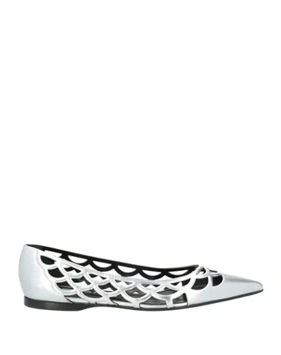 Sergio Rossi Woman Ballet Flats Silver Size 8 Leather
