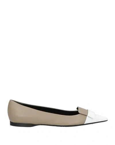 Sergio Rossi Woman Ballet Flats Taupe Size 5 Leather In Gray