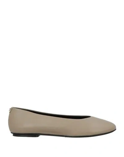 Sergio Rossi Woman Ballet Flats Taupe Size 7 Leather In Gold