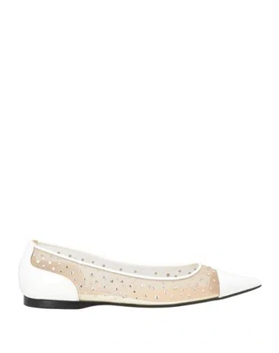 Sergio Rossi Woman Ballet Flats White Size 6 Leather, Textile Fibers