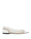 Sergio Rossi Woman Ballet Flats White Size 7 Leather, Textile Fibers