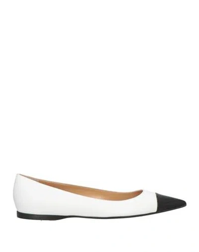 Sergio Rossi Woman Ballet Flats White Size 8 Leather In Multi
