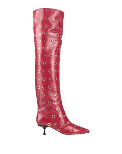 Sergio Rossi Woman Boot Brick Size 8 Leather In Red