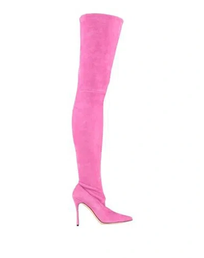 Sergio Rossi Woman Boot Fuchsia Size 7 Leather In Pink