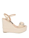 Sergio Rossi Woman Espadrilles Beige Size 11 Leather In Beige