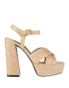 Sergio Rossi 130mm Raffia Platform Sandals In Beige