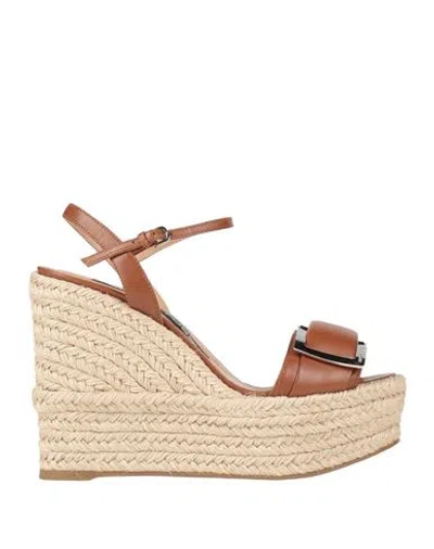 Sergio Rossi Woman Espadrilles Brown Size 5 Leather In Multi