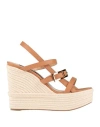 Sergio Rossi Woman Espadrilles Camel Size 8 Leather In Beige