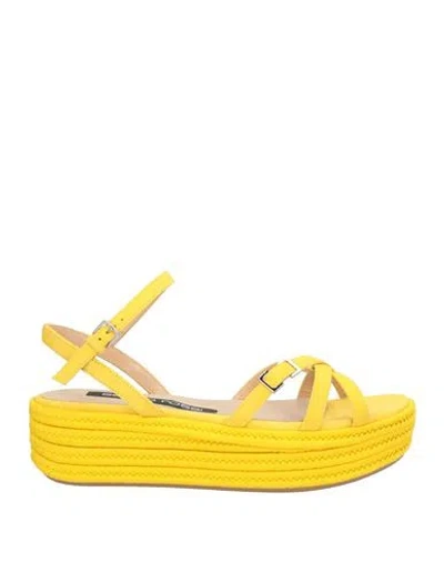Sergio Rossi Woman Espadrilles Yellow Size 6 Leather