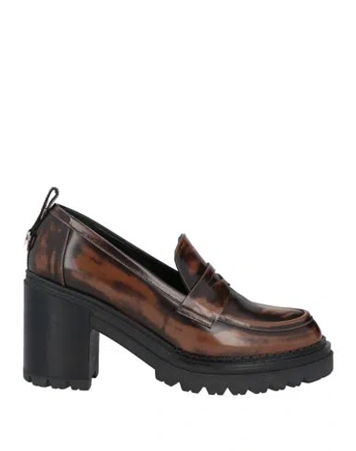Sergio Rossi Woman Loafers Brown Size 7 Leather