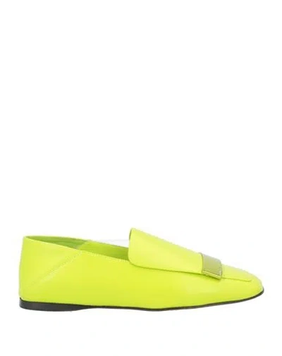 Sergio Rossi Woman Loafers Lime Green Size 4 Leather In Animal Print