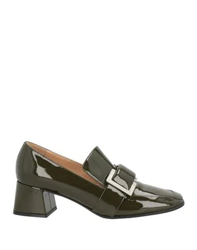 Sergio Rossi Woman Loafers Military Green Size 7 Leather