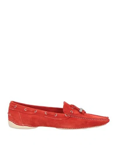 Sergio Rossi Woman Loafers Orange Size 8 Leather