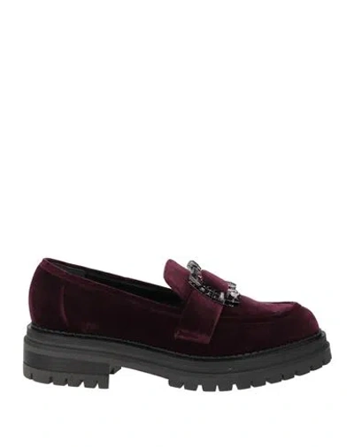 Sergio Rossi Woman Loafers Plum Size 9.5 Textile Fibers In Burgundy