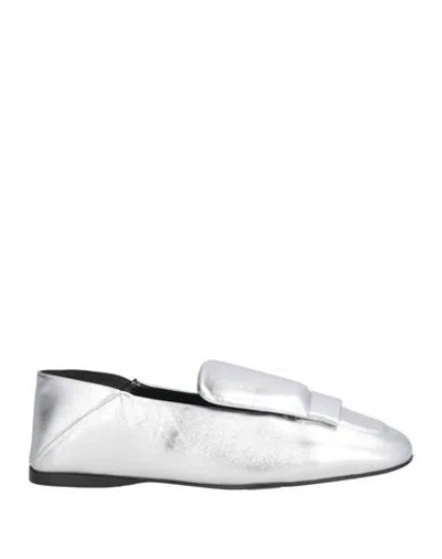 Sergio Rossi Woman Loafers Silver Size 7.5 Leather