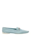 Sergio Rossi Woman Loafers Sky Blue Size 6.5 Leather In Blue