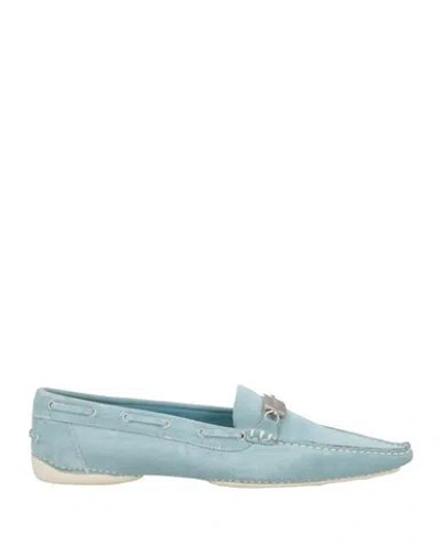 Sergio Rossi Woman Loafers Sky Blue Size 6.5 Leather
