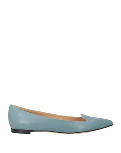 Sergio Rossi Woman Loafers Slate Blue Size 8 Leather