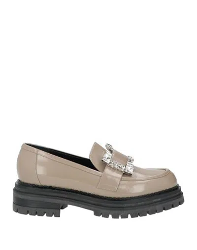 Sergio Rossi Woman Loafers Taupe Size 7 Leather In Brown