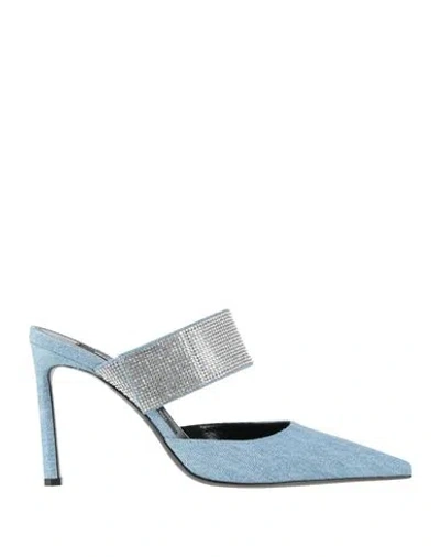 Sergio Rossi Woman Mules & Clogs Blue Size 8 Textile Fibers