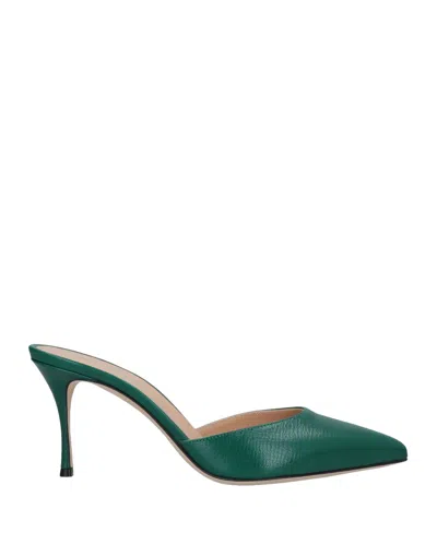 Sergio Rossi Woman Mules & Clogs Dark Green Size 7.5 Soft Leather